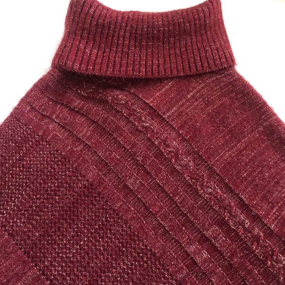 Anthropologie Wine Colored Poncho with Gold  Thread - Picture 2 of 3